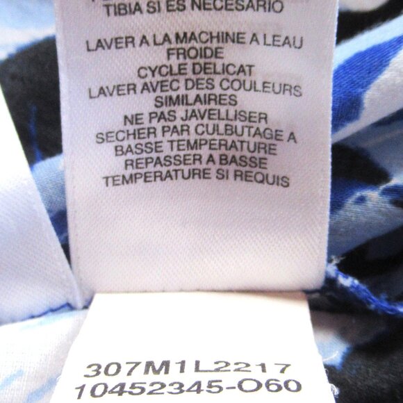 Jones NY Women Shirt/Blouse Floral Blue/White Roll-up Sleeve Pintucks Cotton XL - Picture 5 of 16